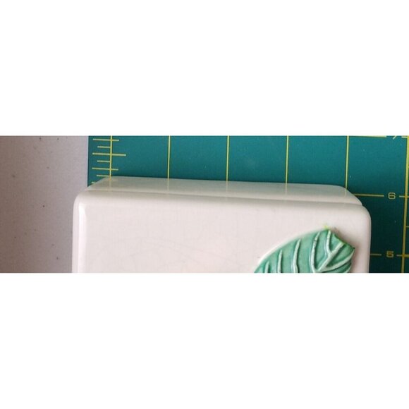 Vintage Porcelain Vanity yellow rose leaf Floral Trinket Jewelry Box Embossed - Picture 14 of 14